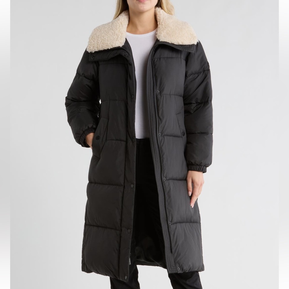 Michael Kors Black Puffer Coat with tall Cream Collar - XL